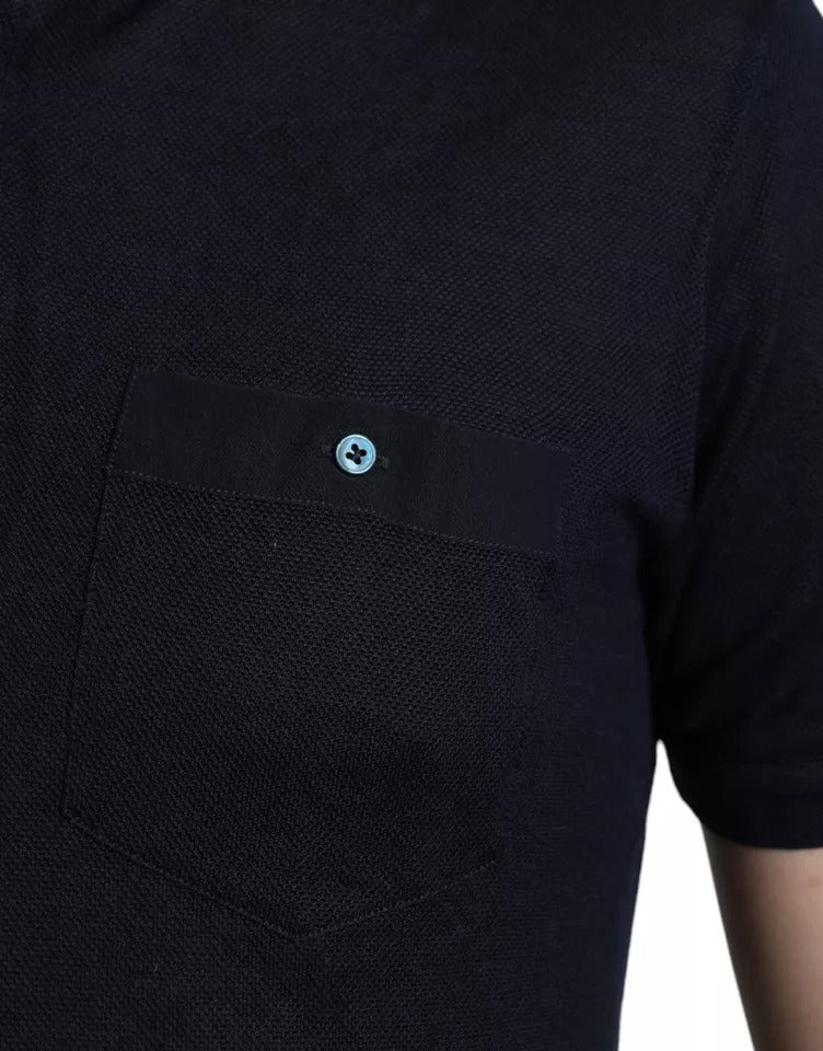 Polo Dolce & Gabbana bleu marine à col en soie pour homme