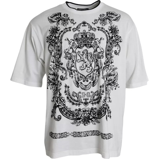 Dolce & Gabbana wit T-shirt met olifantenkop en kroonlogo, gemaakt van katoen, met ronde hals.