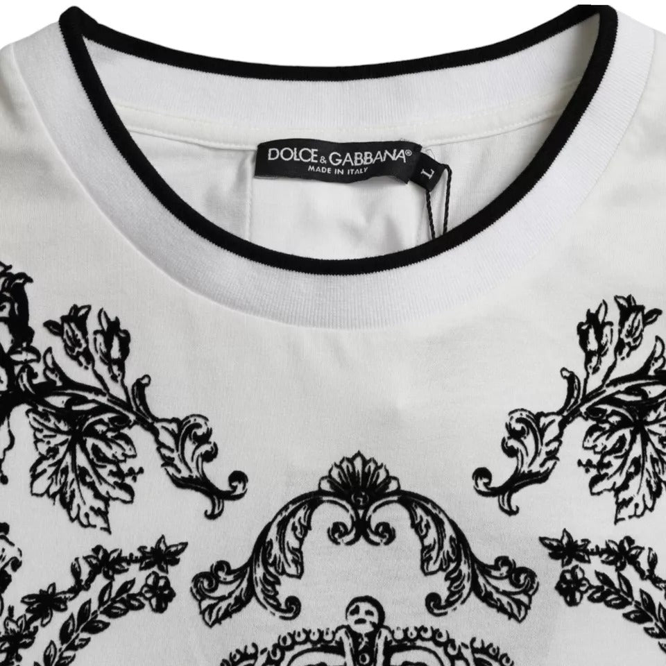 Dolce & Gabbana wit T-shirt met olifantenkop en kroonlogo, gemaakt van katoen, met ronde hals.