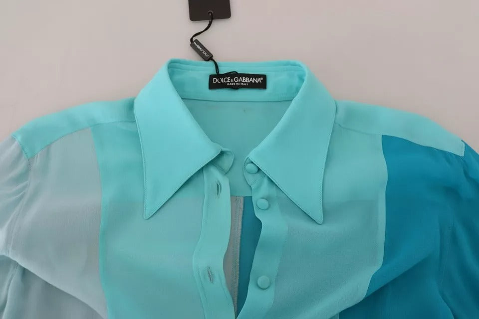 Dolce & Gabbana Blauwe Blouse met Kraag en Lange Mouwen, Top van Zijde
