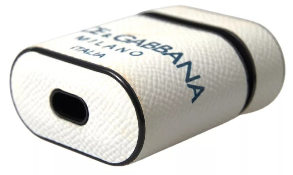 Étui pour Airpods Dolce & Gabbana en cuir de veau blanc et bleu avec logo imprimé