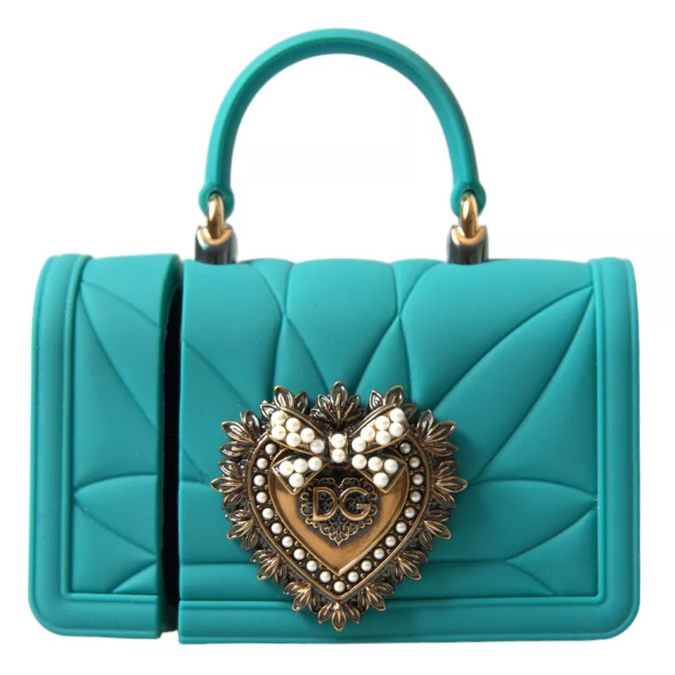 Dolce & Gabbana Turquoise Siliconen Devotion Hart Cover Handtas Airpods Case