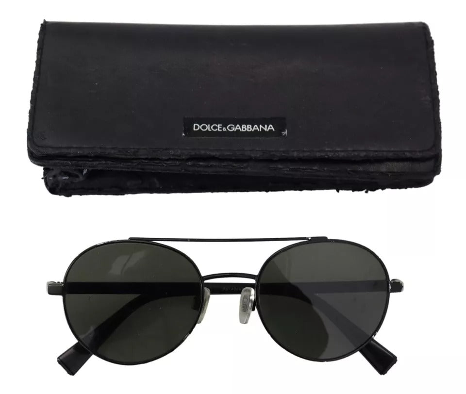 Dolce & Gabbana Matte Black Steel Frame Groene Lens DG2245 Zonnebril