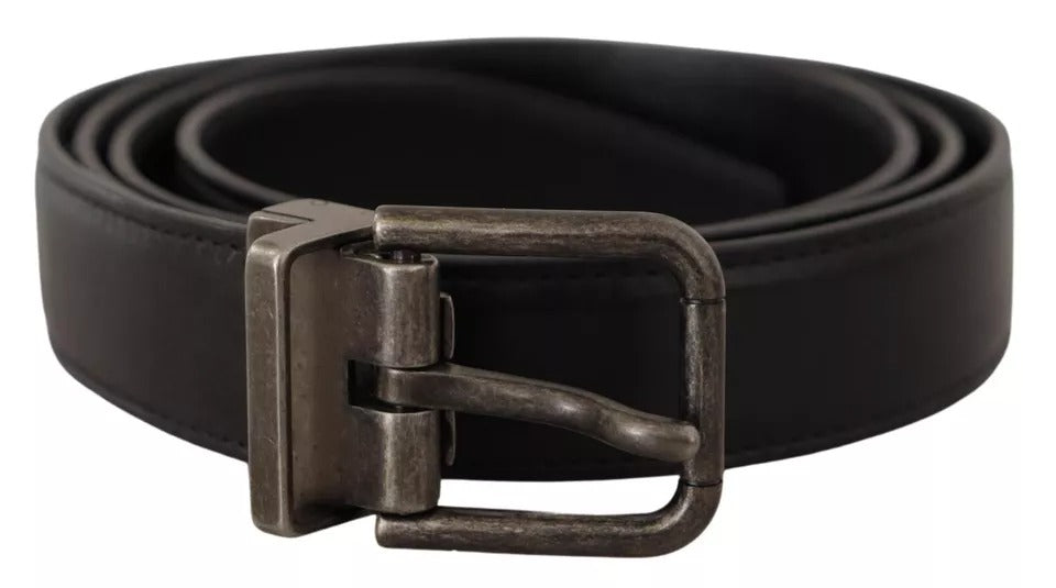 Dolce & Gabbana Zwarte Kalfsleren Vintage Logo Metalen Gesp Riem