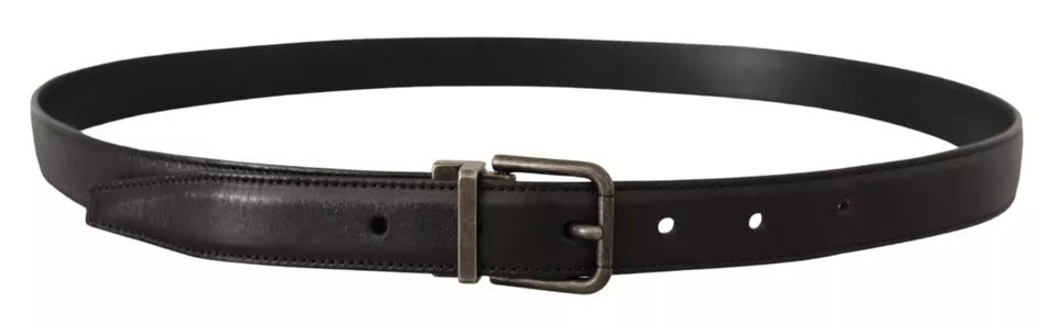 Dolce & Gabbana Zwarte Kalfsleren Vintage Logo Metalen Gesp Riem