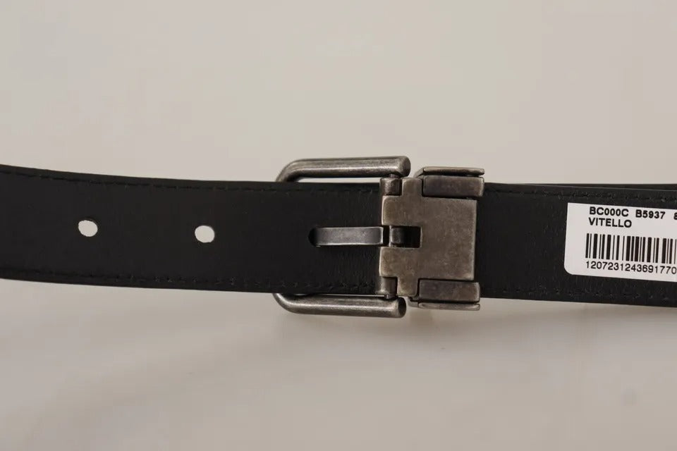 Dolce & Gabbana Zwarte Kalfsleren Vintage Logo Metalen Gesp Riem
