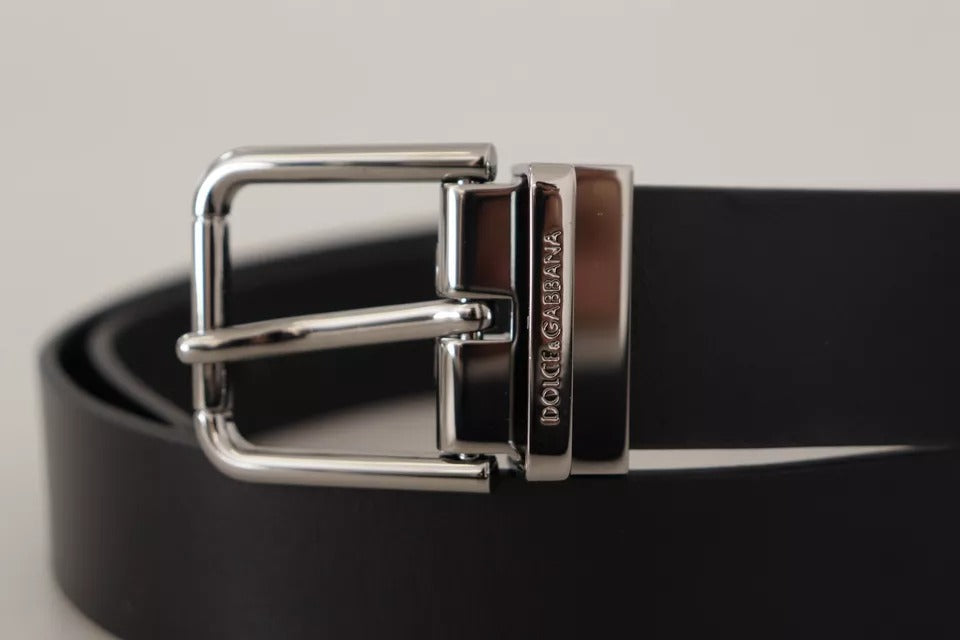 Ceinture Dolce & Gabbana en cuir de veau noir avec boucle en métal gravée du logo