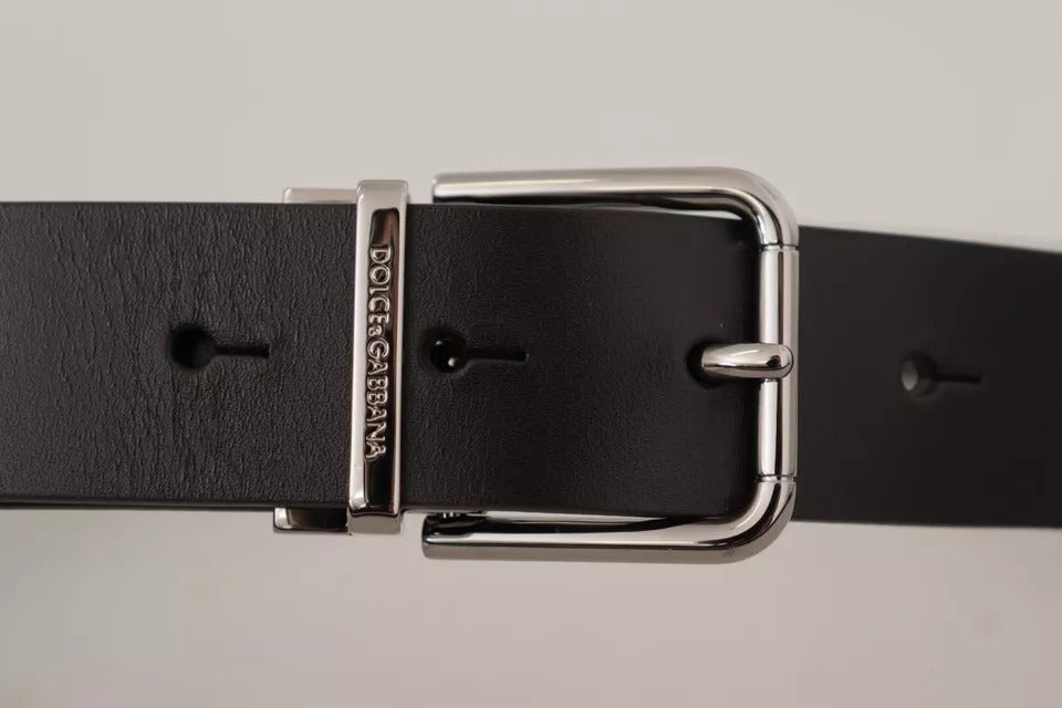 Ceinture Dolce & Gabbana en cuir de veau noir avec boucle en métal gravée du logo