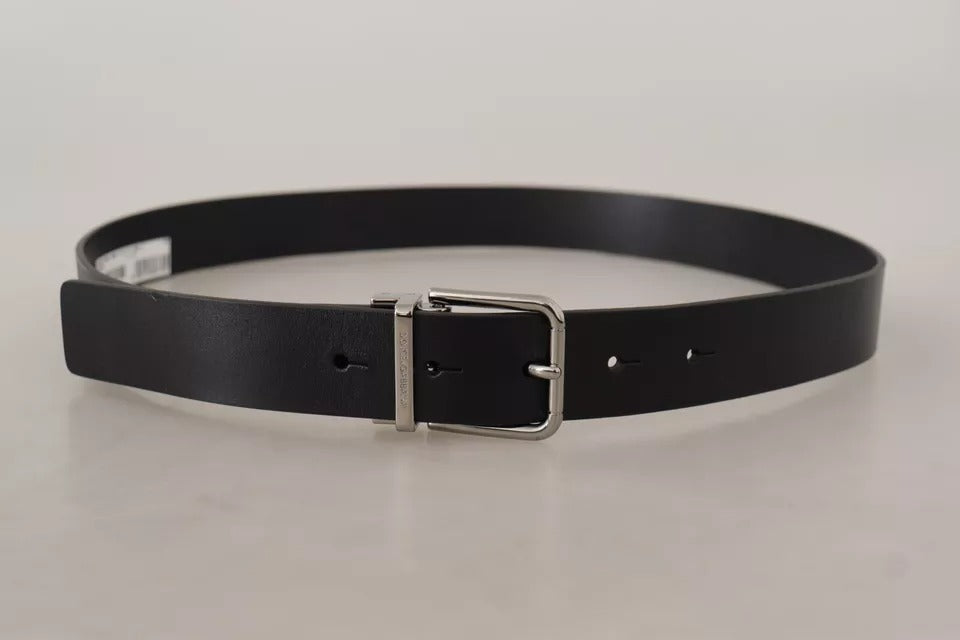 Ceinture Dolce & Gabbana en cuir de veau noir avec boucle en métal gravée du logo