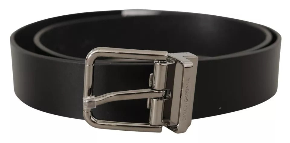 Ceinture Dolce & Gabbana en cuir de veau noir avec boucle en métal gravée du logo