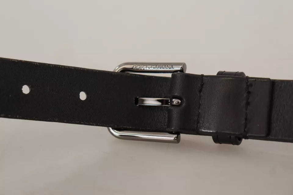 Ceinture classique en cuir de veau noir Dolce & Gabbana avec boucle en métal et logo