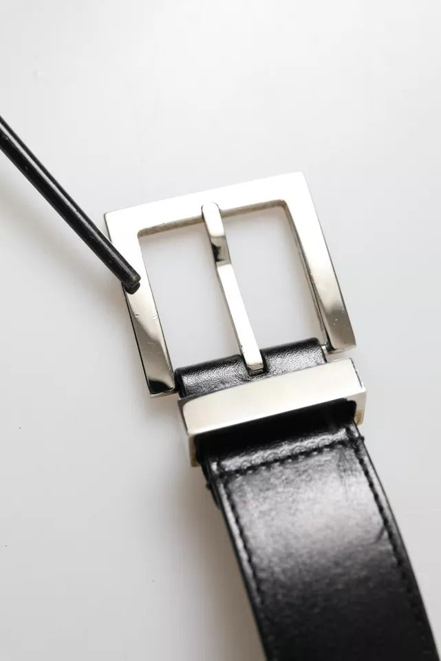 Dolce & Gabbana Zwarte Leren Beige Band Zilveren Metalen Gesp Riem
