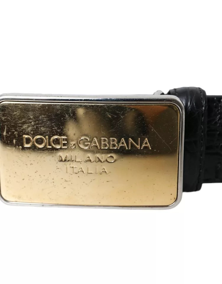 Ceinture Dolce & Gabbana en cuir exotique noir avec boucle en métal doré