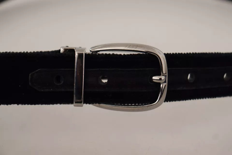 Dolce & Gabbana Zwarte Fluwelen Zilverkleurige Metalen Logo Gesp Riem