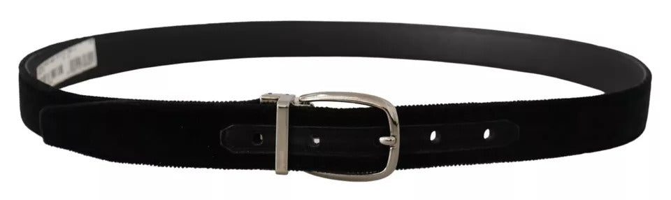 Dolce & Gabbana Zwarte Fluwelen Zilverkleurige Metalen Logo Gesp Riem