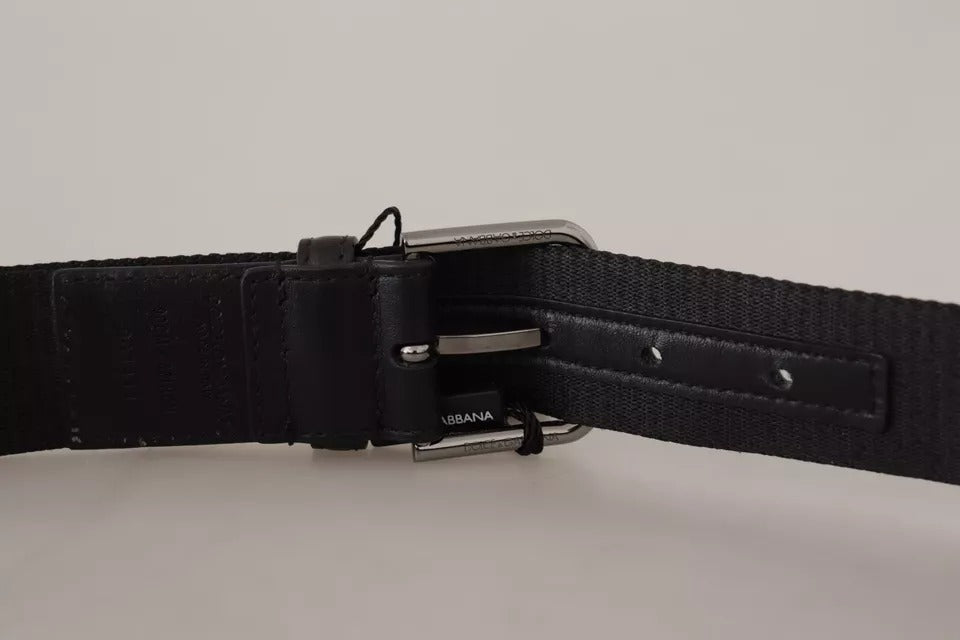 Ceinture Dolce & Gabbana à boucle argentée et logo imprimé bleu et noir