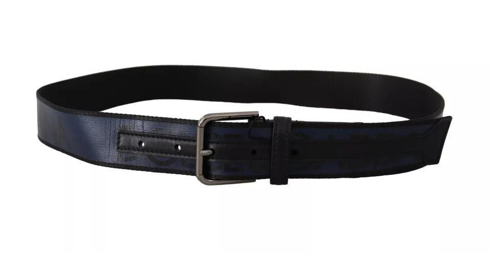 Ceinture Dolce & Gabbana à boucle argentée et logo imprimé bleu et noir