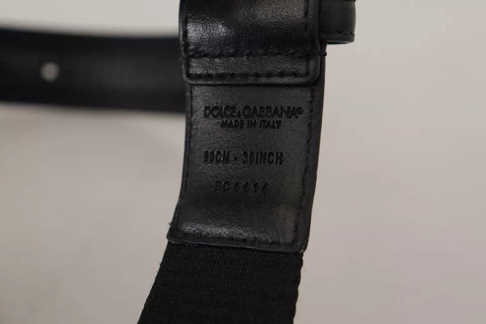 Dolce & Gabbana Blauw Zwart Logo Print Zilveren Gesp Riem