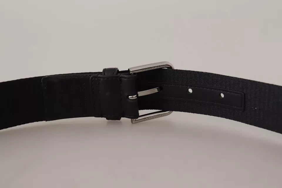 Dolce & Gabbana Blauw Zwart Logo Print Zilveren Gesp Riem