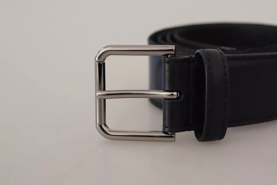 Dolce & Gabbana Blauw Zwart Logo Print Zilveren Gesp Riem