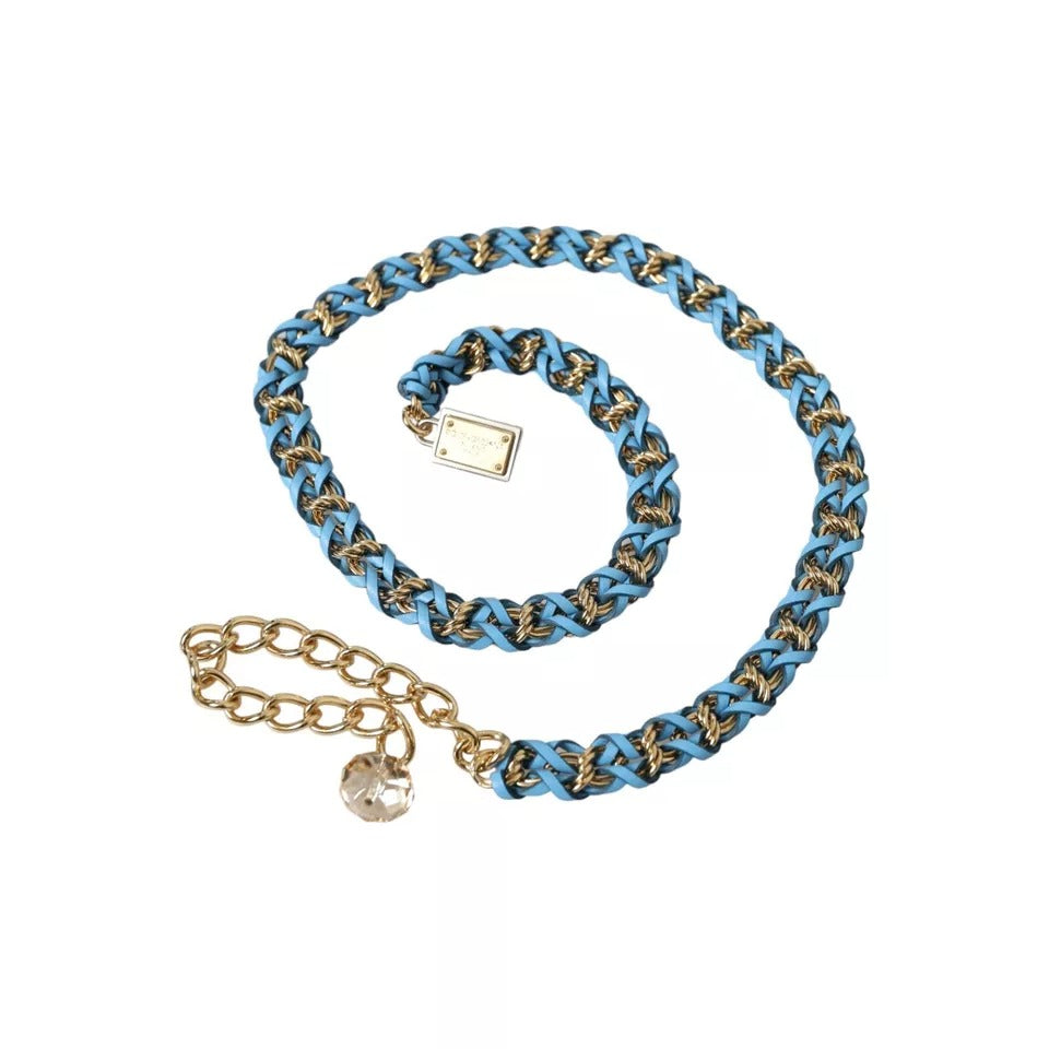 Dolce & Gabbana Blauwe Gevlochten Gouden Messing Ketting Tailleriem