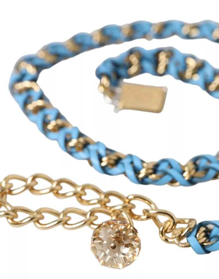 Dolce & Gabbana Blauwe Gevlochten Gouden Messing Ketting Tailleriem