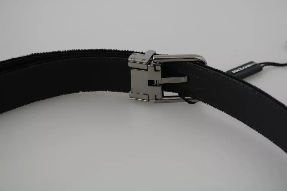 Dolce & Gabbana zwarte fluwelen leren riem met zilveren gesp