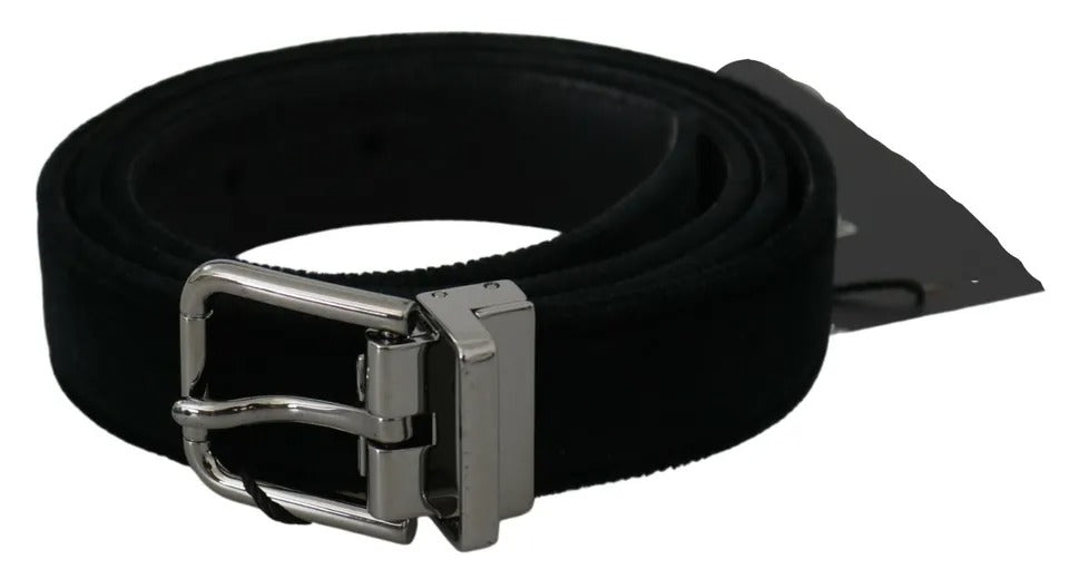 Dolce & Gabbana zwarte fluwelen leren riem met zilveren gesp