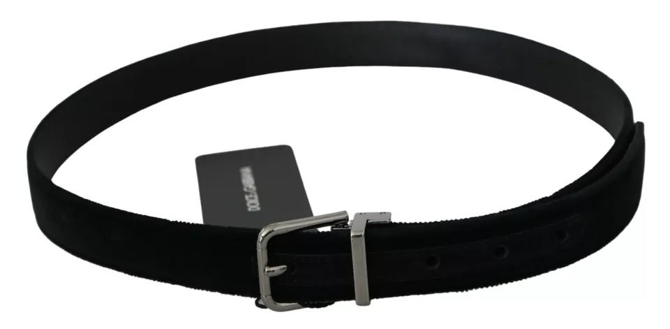 Dolce & Gabbana zwarte fluwelen leren riem met zilveren gesp