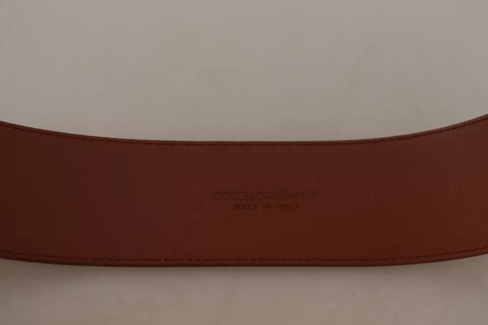 Ceinture Dolce & Gabbana en cuir marron à taille large et boucle en métal doré