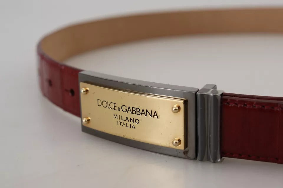 Dolce & Gabbana Bruine Leren Riem met Gouden Gegraveerde Metalen Gesp