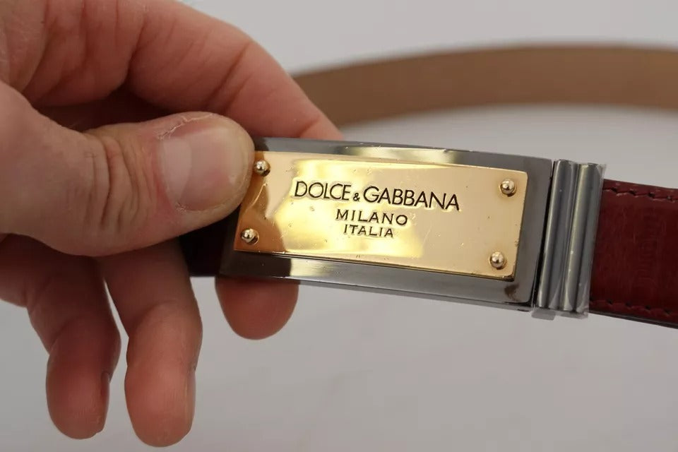 Dolce & Gabbana Bruine Leren Riem met Gouden Gegraveerde Metalen Gesp