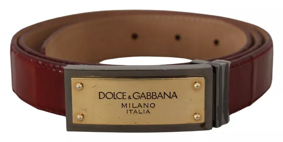 Dolce & Gabbana Bruine Leren Riem met Gouden Gegraveerde Metalen Gesp