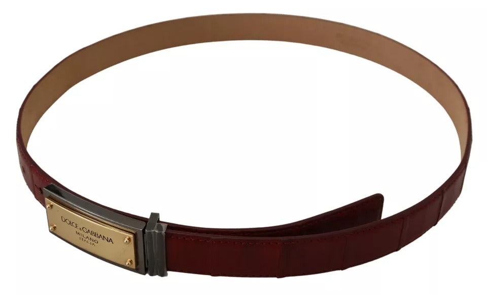 Dolce & Gabbana Bruine Leren Riem met Gouden Gegraveerde Metalen Gesp