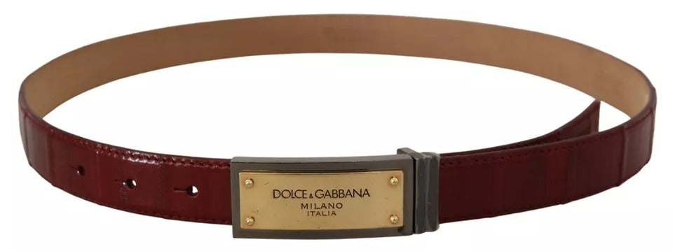 Dolce & Gabbana Bruine Leren Riem met Gouden Gegraveerde Metalen Gesp