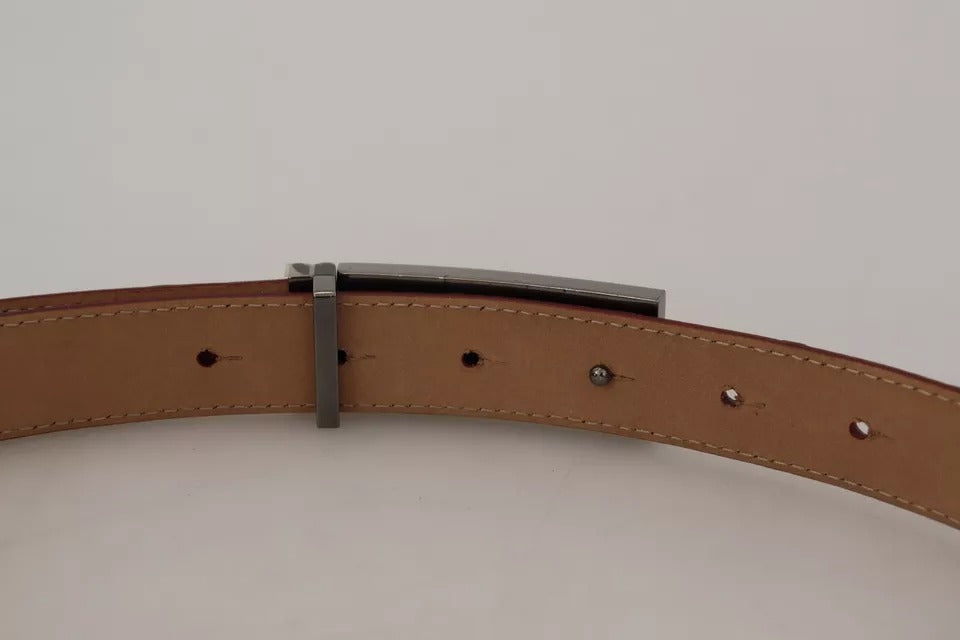 Dolce & Gabbana Bruine Leren Riem met Gouden Gegraveerde Metalen Gesp
