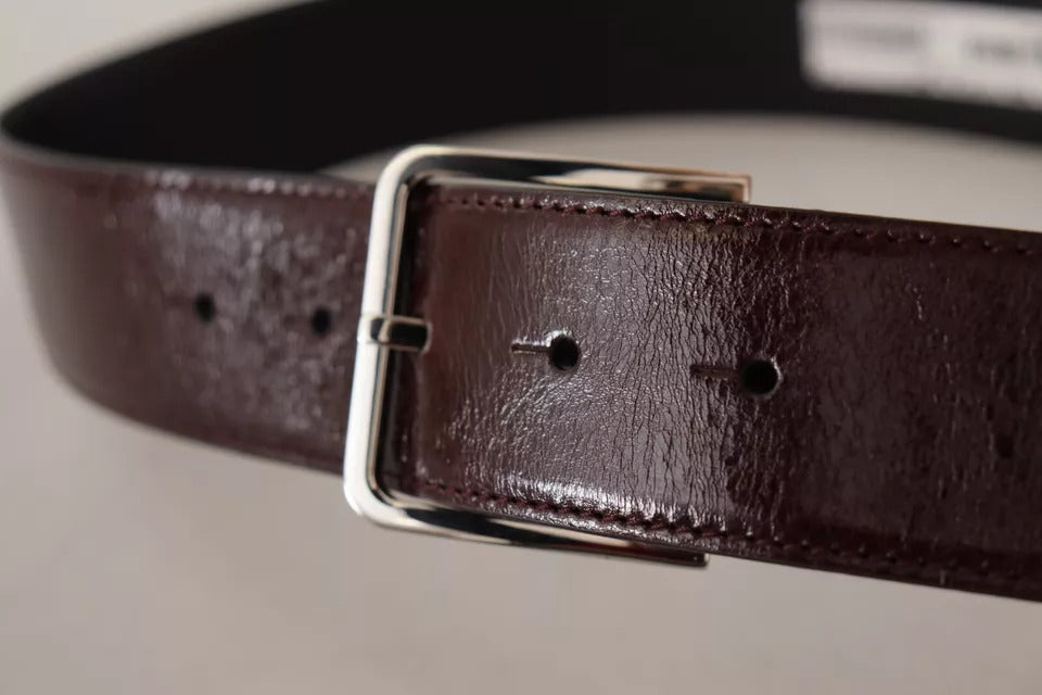 Dolce & Gabbana donkerbruine leren riem met metalen gesp en gegraveerd logo