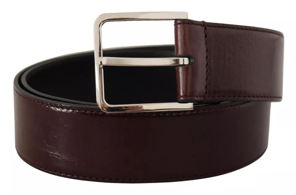 Dolce & Gabbana donkerbruine leren riem met metalen gesp en gegraveerd logo
