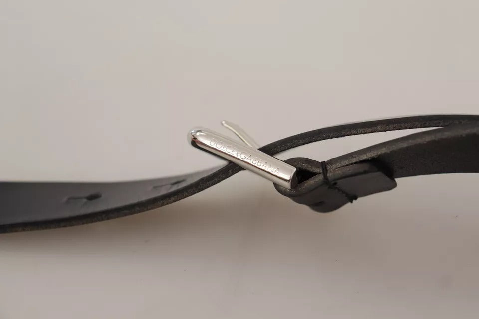 Dolce & Gabbana Zwarte Leren Zilveren Metalen Gesp Klassieke Riem