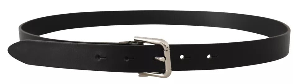 Dolce & Gabbana Zwarte Leren Zilveren Metalen Gesp Klassieke Riem