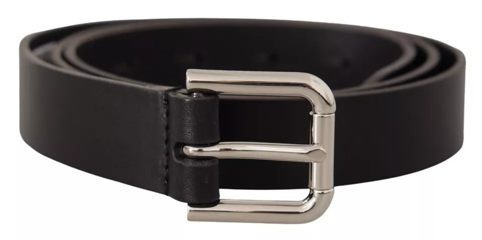 Dolce & Gabbana Zwarte Leren Zilveren Metalen Gesp Klassieke Riem