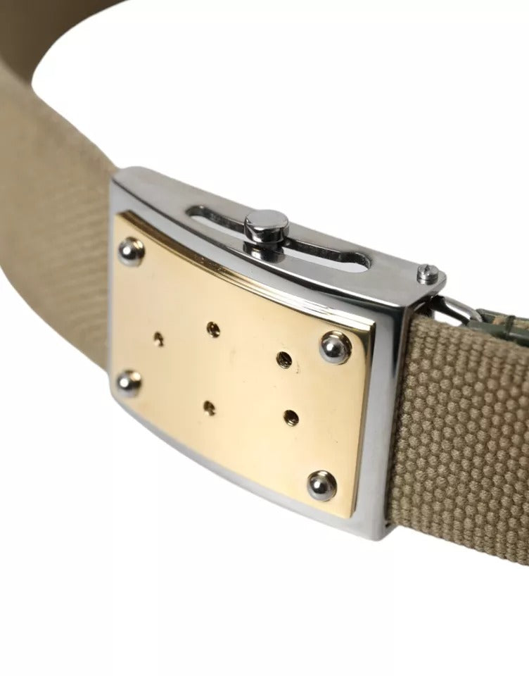 Ceinture pour homme Dolce & Gabbana en toile marron avec boucle carrée en métal