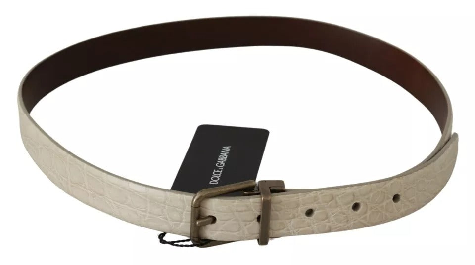 Ceinture en cuir beige crème Dolce & Gabbana avec boucle dorée