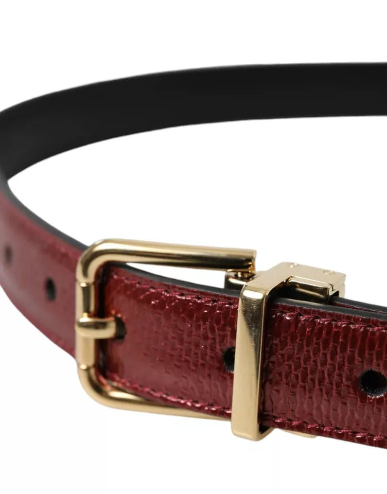 Dolce & Gabbana Maroon Leather Gold Metal Buckle Herenriem
