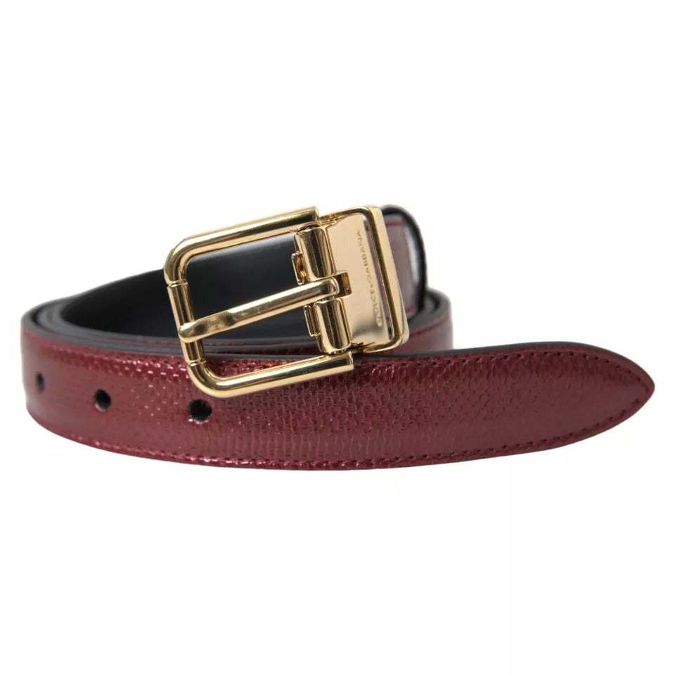Dolce & Gabbana Maroon Leather Gold Metal Buckle Herenriem