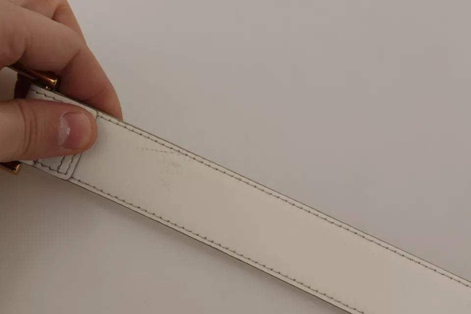 Dolce & Gabbana witte leren riem met gouden logo en metalen gesp