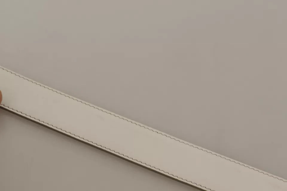 Dolce & Gabbana witte leren riem met gouden logo en metalen gesp