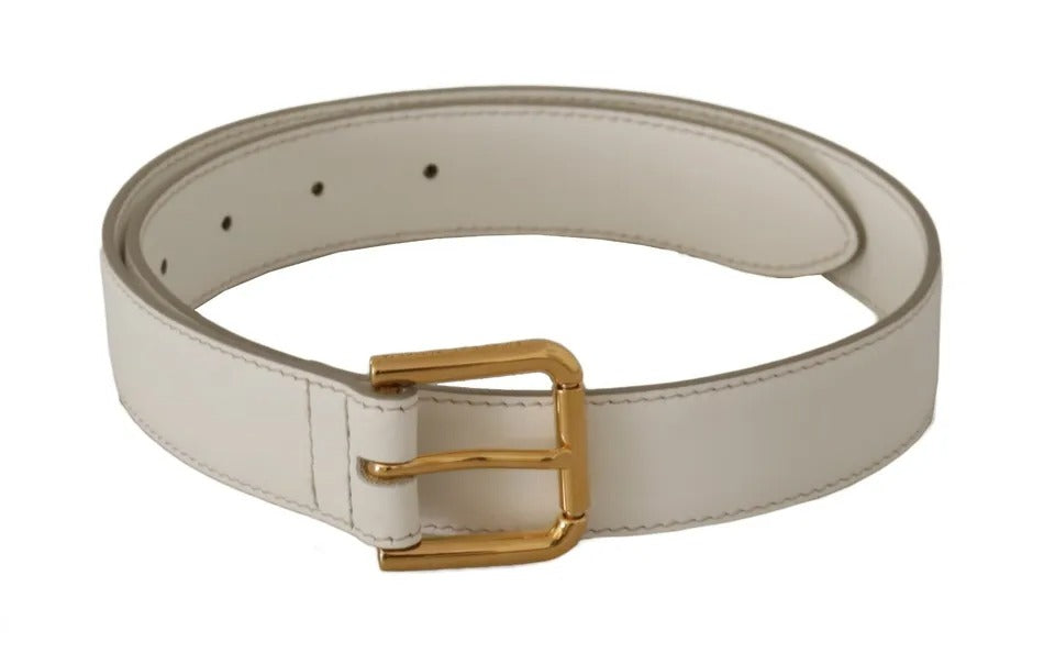 Dolce & Gabbana witte leren riem met gouden logo en metalen gesp