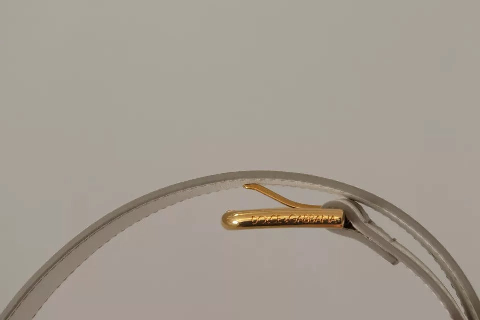 Dolce & Gabbana witte leren riem met gouden logo en metalen gesp