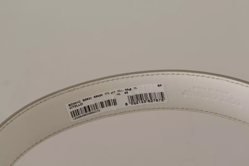 Dolce & Gabbana witte leren riem met gouden logo en metalen gesp